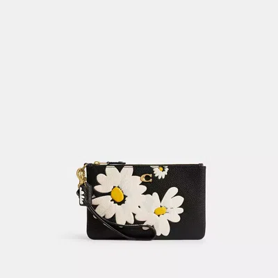 Coach Small Wristlet With Floral Print In Black