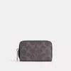 Coach Small Zip Around Card Case In Signature Canvas In Gray