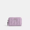 Coach Small Zip Around Card Case With Pillow Quilting In Silver/soft Purple