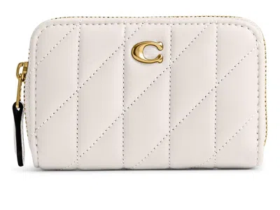 Coach Small Zip Around Card Case With Pillow Quilting Wallet Handbags Chalk: Sm In White