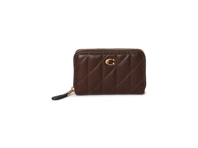 Coach Small Zip Around Card Case With Pillow Quilting Wallet Handbags Maple: One Size In Brown