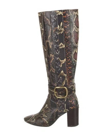 Pre-owned Coach Snakeskin Animal Print Boots In Brown