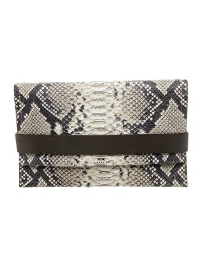 Pre-owned Coach Snakeskin Clutch In Silver
