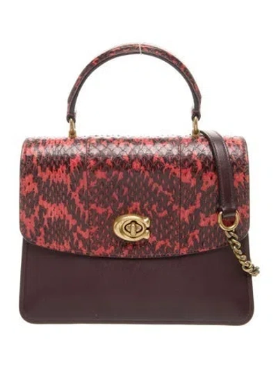 Pre-owned Coach Snakeskin Top Handle Bag In Brown