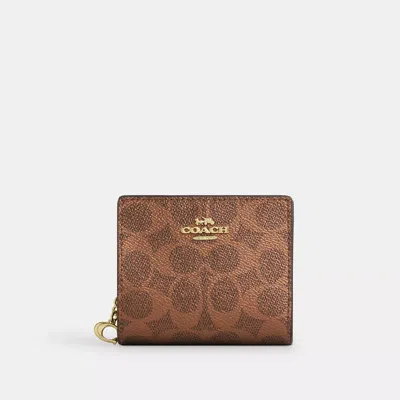 Coach Snap Wallet In Signature Canvas In Brown