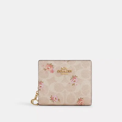 Coach Snap Wallet In Signature Canvas With Floral Print In Beige