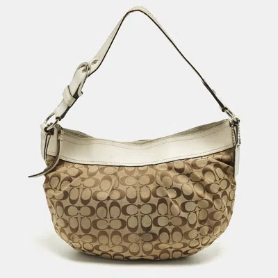 Pre-owned Coach Soho Beige/brown Canvas And Leather Hobo In Sand