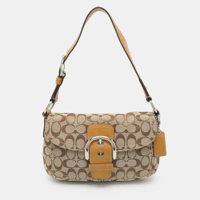 Pre-owned Coach Soho Beige/brown Signature Canvas And Patent Leather Shoulder Bag