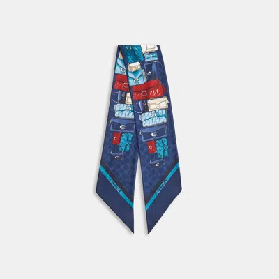Coach Stacked Tabby Bags Print Silk Skinny Scarf In Blue