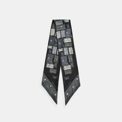 Coach Stacked Tabby Star Print Silk Skinny Scarf In Black