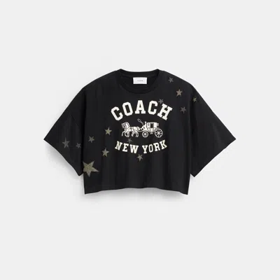 Coach Star Short Sleeve Wide Cropped Crewneck T-shirt In Black