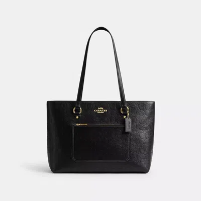 Coach Station Tote Bag In Signature Leather In Black