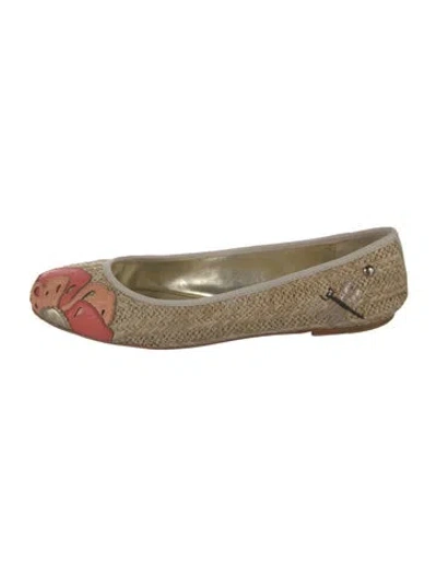 Pre-owned Coach Straw Colorblock Pattern Ballet Flats In Neutral