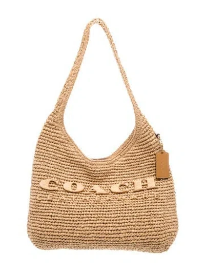 Pre-owned Coach Straw Shoulder Bag In Neutral