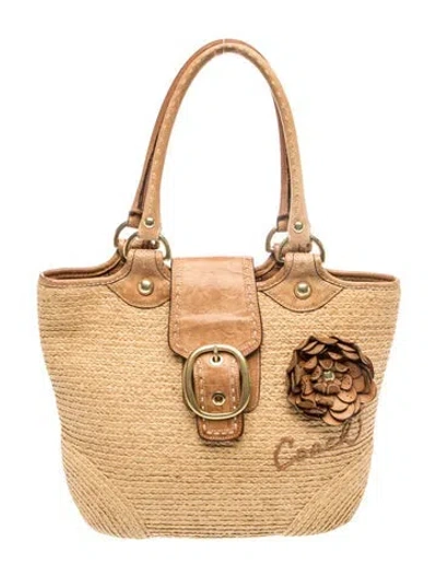Pre-owned Coach Straw Shoulder Bag In Neutral