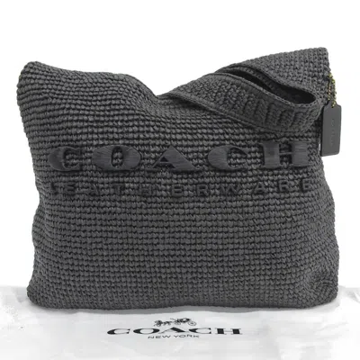 Pre-owned Coach Straw Shoulder Bag () In Black