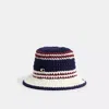 Coach Stripe Crochet Bucket Hat In Blue