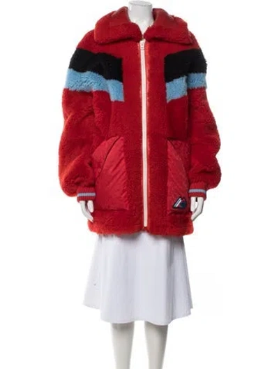 Pre-owned Coach Striped Faux Fur Coat In Red