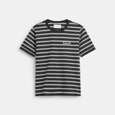 Coach Striped Signature Ringer T Shirt In Organic Cotton In Multi