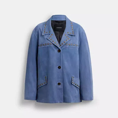 Coach Studded Suede Jacket In Blue