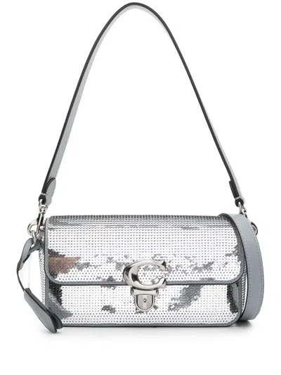 Coach Studio Sequinned Shoulder Bag In Grey