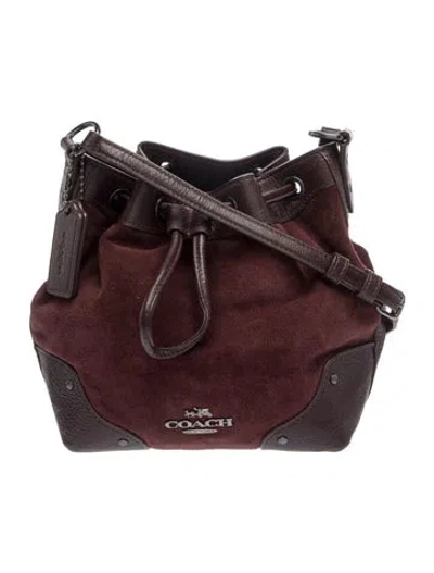 Pre-owned Coach Suede Bucket Bag In Burgundy
