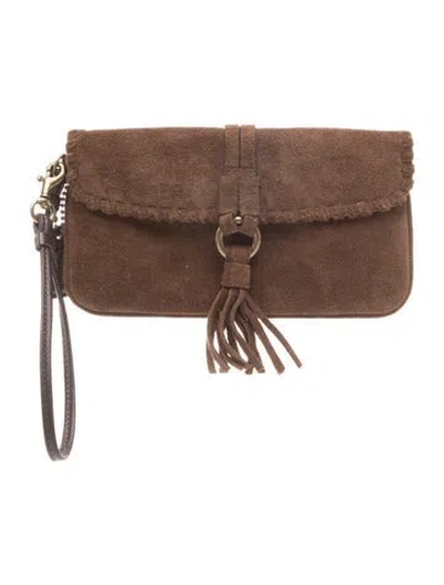 Pre-owned Coach Suede Clutch In Brown