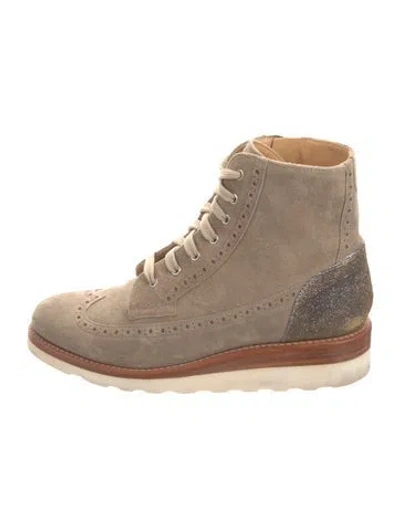 Pre-owned Coach Suede Colorblock Pattern Wedge Sneakers In Neutral