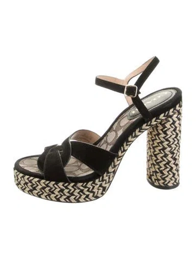 Pre-owned Coach Suede Graphic Print Sandals In Multicolor