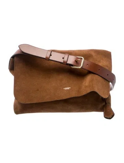 Pre-owned Coach Suede Messenger Bag In Brown