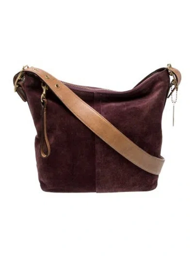 Pre-owned Coach Suede Messenger Bag In Burgundy