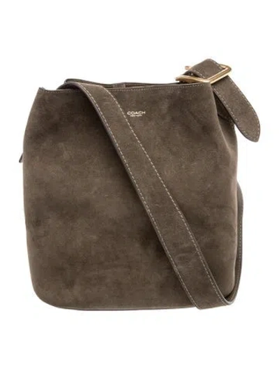 Pre-owned Coach Suede Messenger Bag In Green