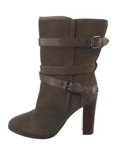 Pre-owned Coach Suede Moto Boots In Brown