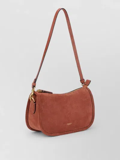 Coach Suede Oval Shoulder Bag Gold Tone Hardware In Brown