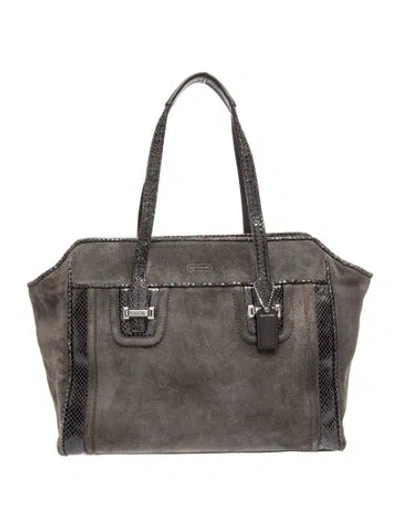 Pre-owned Coach Suede Shoulder Bag In Gray