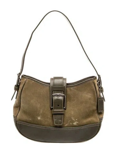 Pre-owned Coach Suede Shoulder Bag In Green