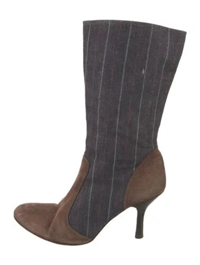 Pre-owned Coach Suede Striped Boots In Blue