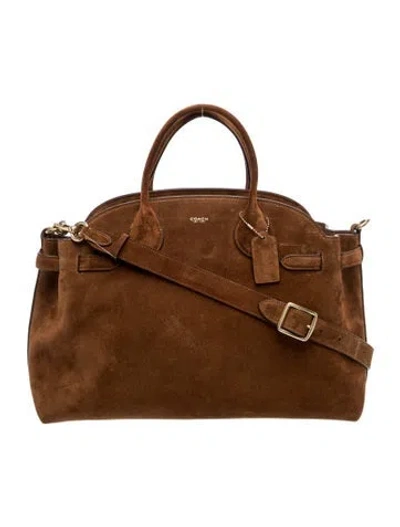 Pre-owned Coach Suede Top Handle Bag In Brown