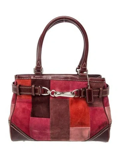 Pre-owned Coach Suede Top Handle Bag In Burgundy