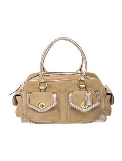 Pre-owned Coach Suede Top Handle Bag In Neutral