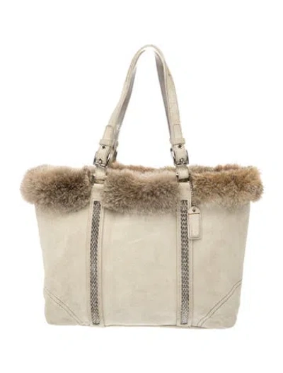 Pre-owned Coach Suede Top Handle Bag In Neutral