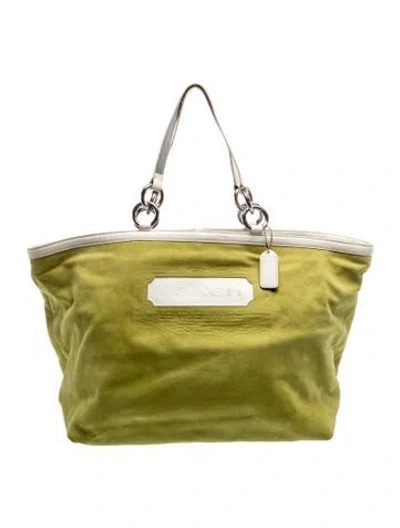 Pre-owned Coach Suede Tote In Green