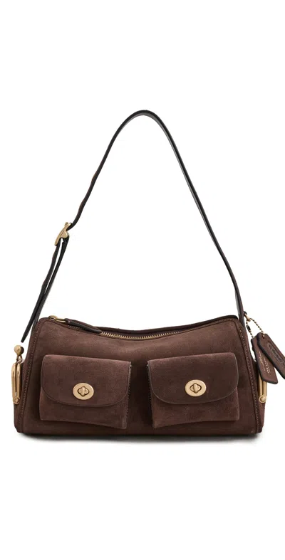 Coach Suede Turn-lock Haver Shoulder Bag Dark Chocolate