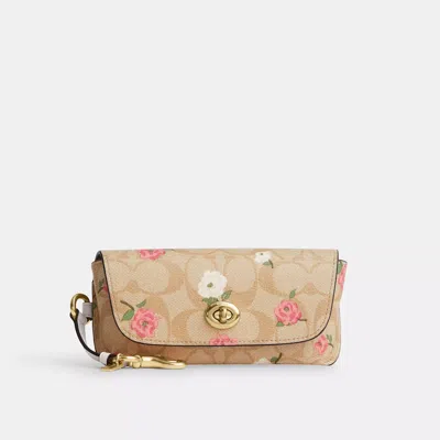 Coach Sunglass Case In Signature Canvas With Floral Print In Gold