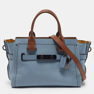 Pre-owned Coach Swagger 27 Carryall Blue/brown Leather Tote