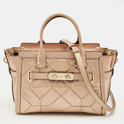 Pre-owned Coach Swagger 27 Rose Gold Quilted Leather Carryall Tote In Silver