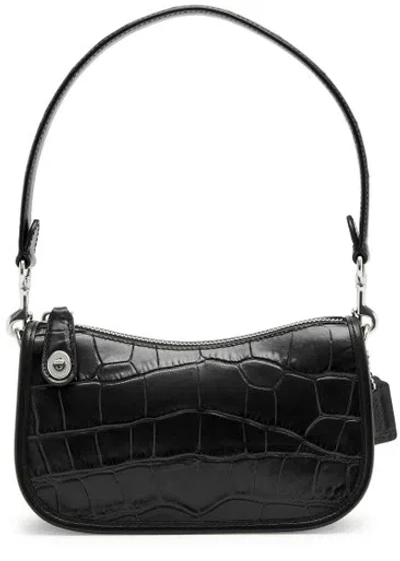 Coach Swinger 20 Crocodile-effect Leather Shoulder Bag In Black