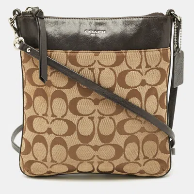 Pre-owned Coach Swingpack Dark Brown/beige Signature Canvas And Leather Crossbody Bag