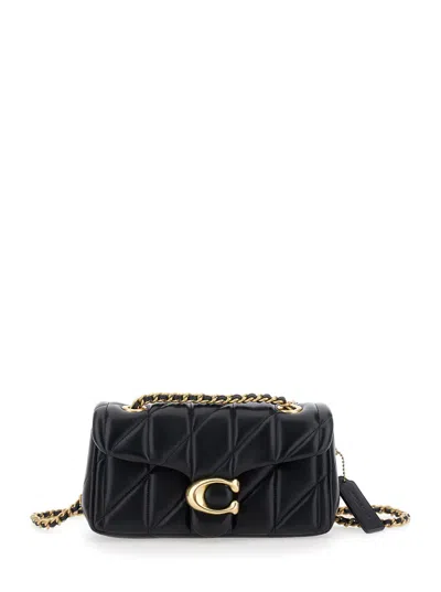 Coach Tabby 20 Black Quilted Shoulder Bag With Chain-link Leather Shoulder Straps And Logo Plaque On The F