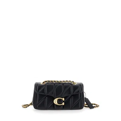 Coach Tabby 20 Black Quilted Shoulder Bag With Chain-link Leather Shoulder Straps And Logo Plaque On